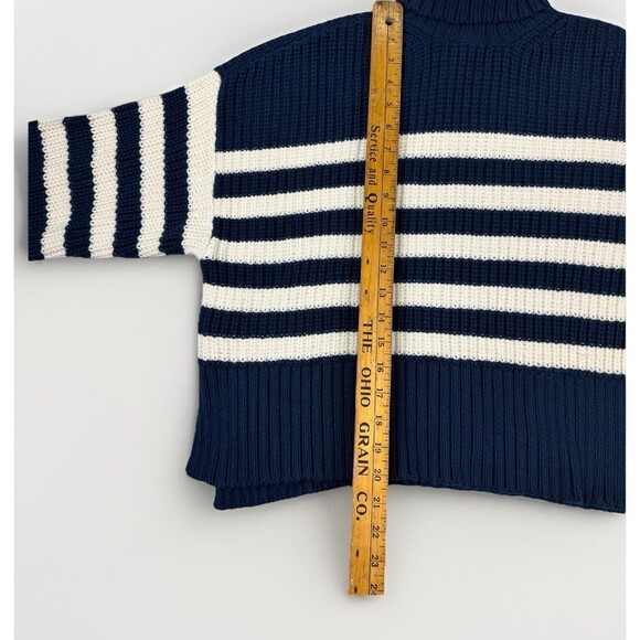 Madewell Chunky Knit Turtleneck Sweater Womans Medium Navy Ivory Nautical Stripe - Picture 4 of 8